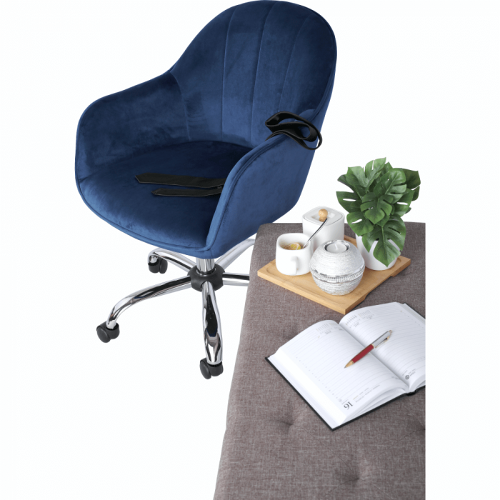 Scaun de birou, material textil din catifea albastru / crom, EROL [9]