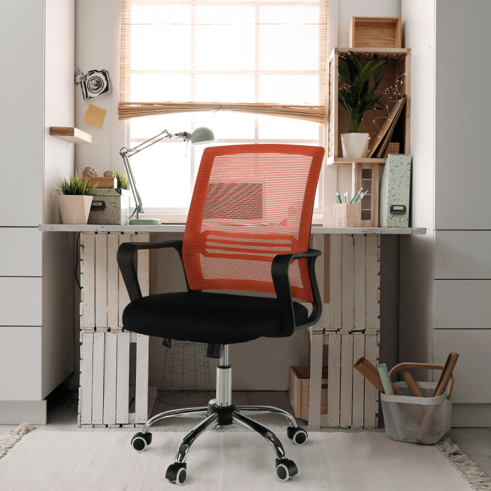Scaun de birou, mesh portocaliu/material textil negru, APOLO NEW [2]