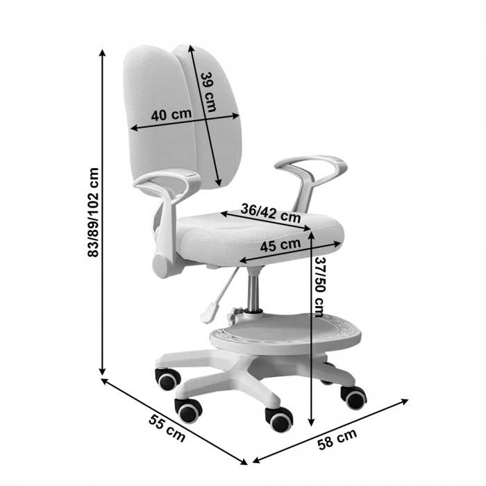Scaun reglabil cu suport pentru picioare si curele, gri/alb, ANAIS [10]