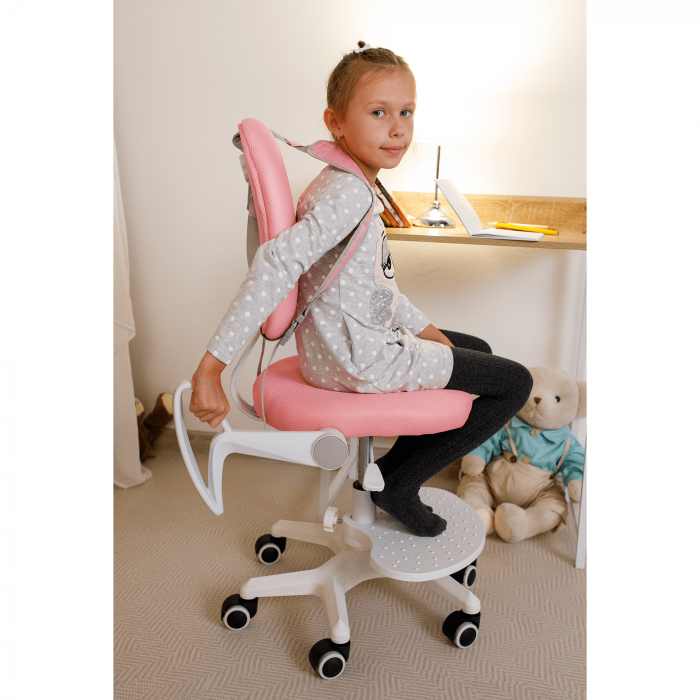 Scaun reglabil cu suport pentru picioare si curele, roz/alb, ANAIS [6]
