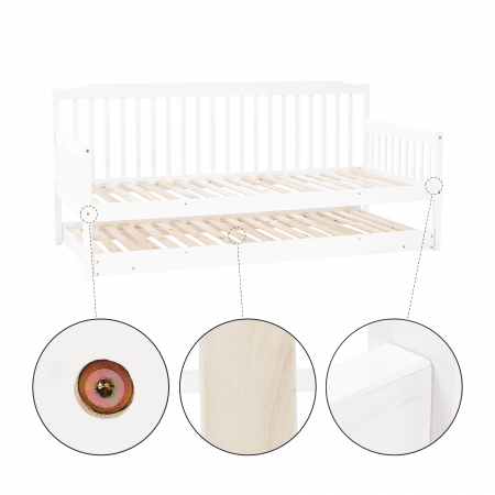 Pat extensibil pentru copii cu pat , alb, lemn masiv, PEDREZA [1]