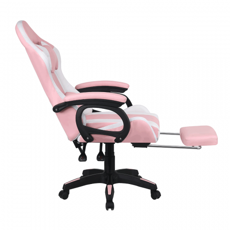 Scaun de birou / joc cu iluminare LED RGB, roz / alb, JOVELA [2]