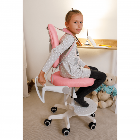 Scaun reglabil cu suport pentru picioare si curele, roz/alb, ANAIS [5]