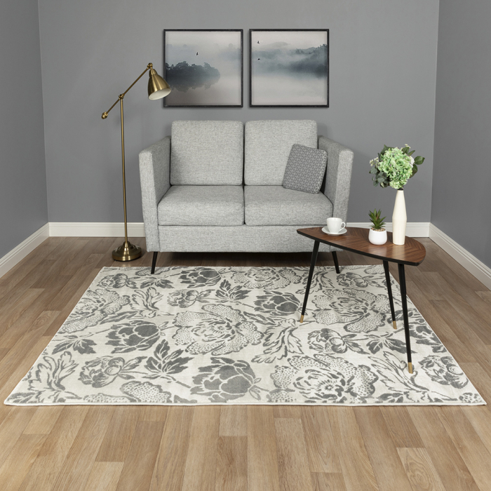Covor Modern, Sofia Floral 41015, Alb / Gri, Diverse Dimensiuni [2]