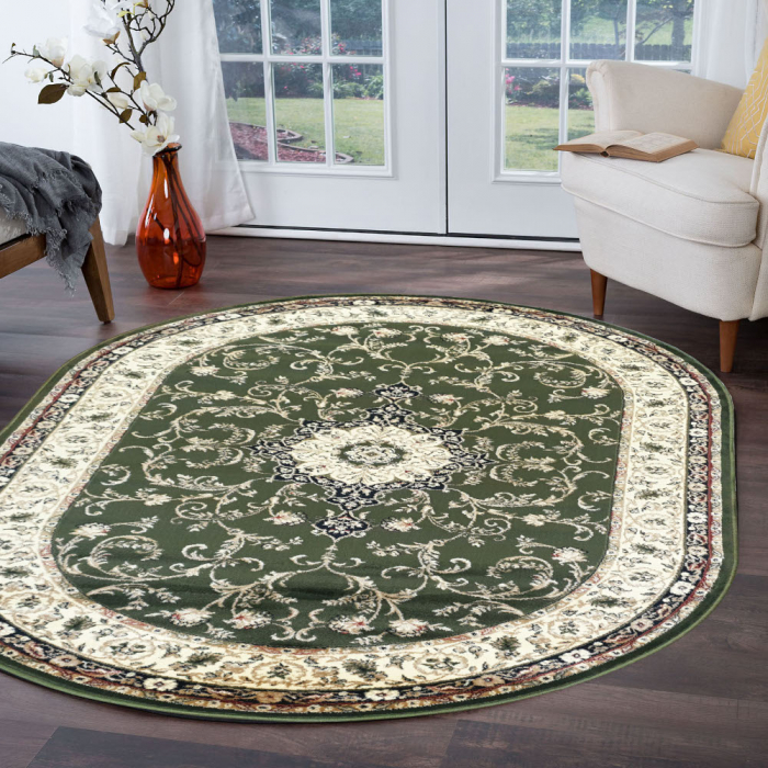 Covor Clasic, Lotos 523, Verde, Oval, Diverse Dimensiuni [2]