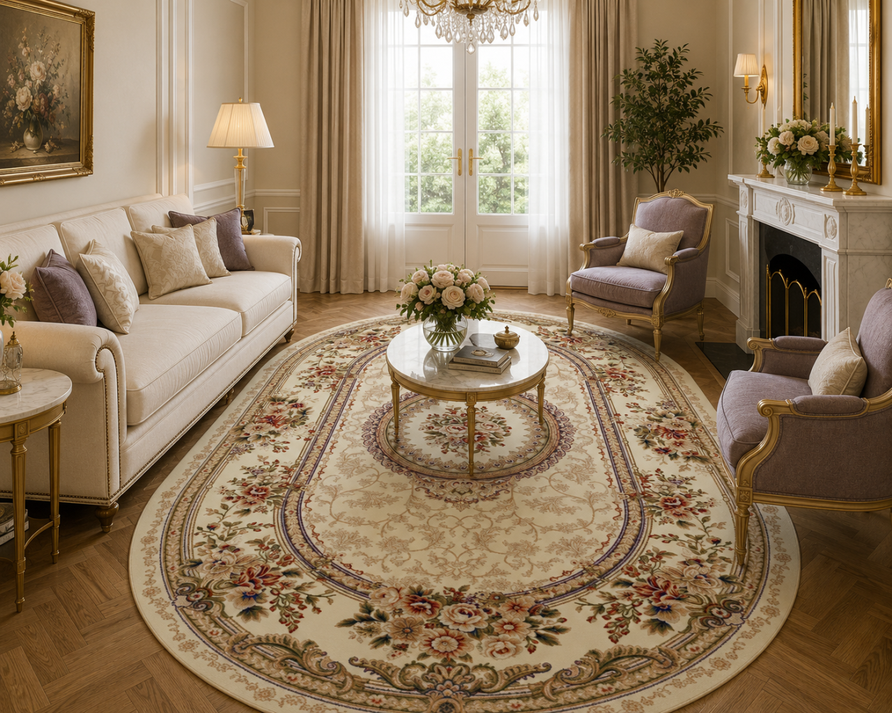 Covor Clasic, Lotos 571, Crem / Bej, Diverse Dimensiuni, Oval [2]