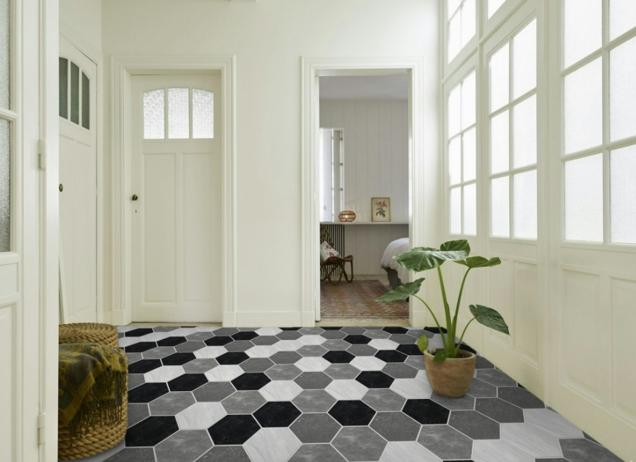 Linoleum Model Pembroke 909M, Latime 200 cm, Negru/Alb [2]