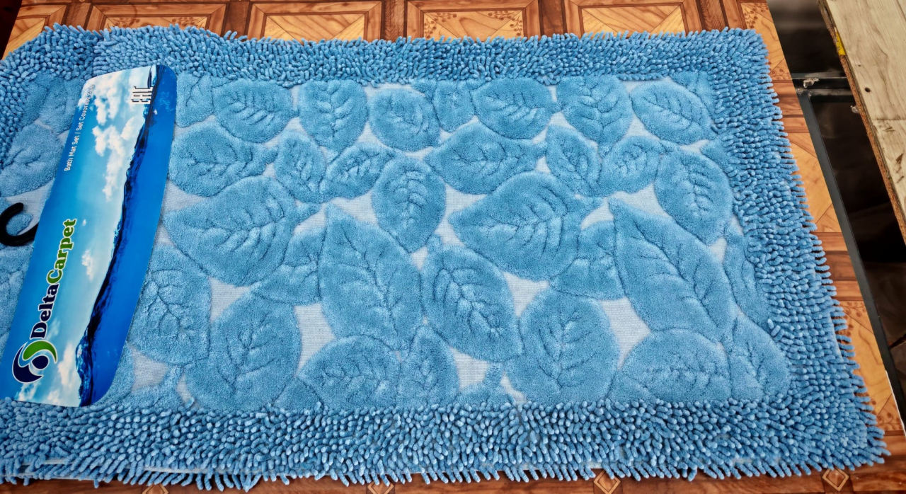 Set 2 Covorase Baie, Leaves 02 Albastru, Covor 100% Bumbac, Dimensiunea 60x100 cm [2]