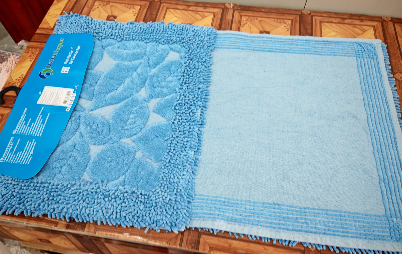 Set 2 Covorase Baie, Leaves 02 Albastru, Covor 100% Bumbac, Dimensiunea 60x100 cm [5]