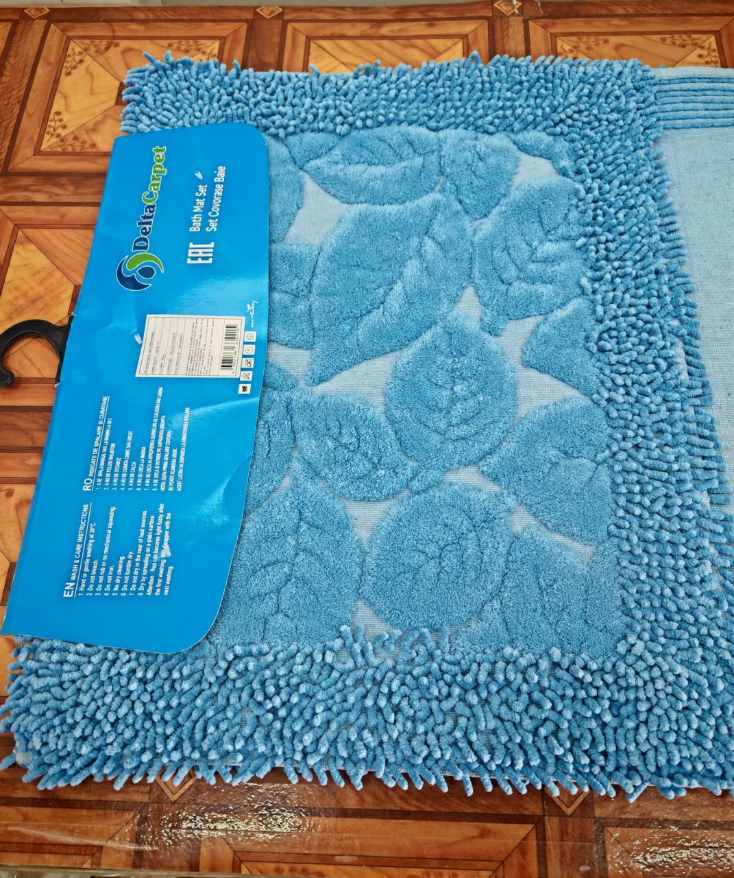 Set 2 Covorase Baie, Leaves 02 Albastru, Covor 100% Bumbac, Dimensiunea 60x100 cm [6]