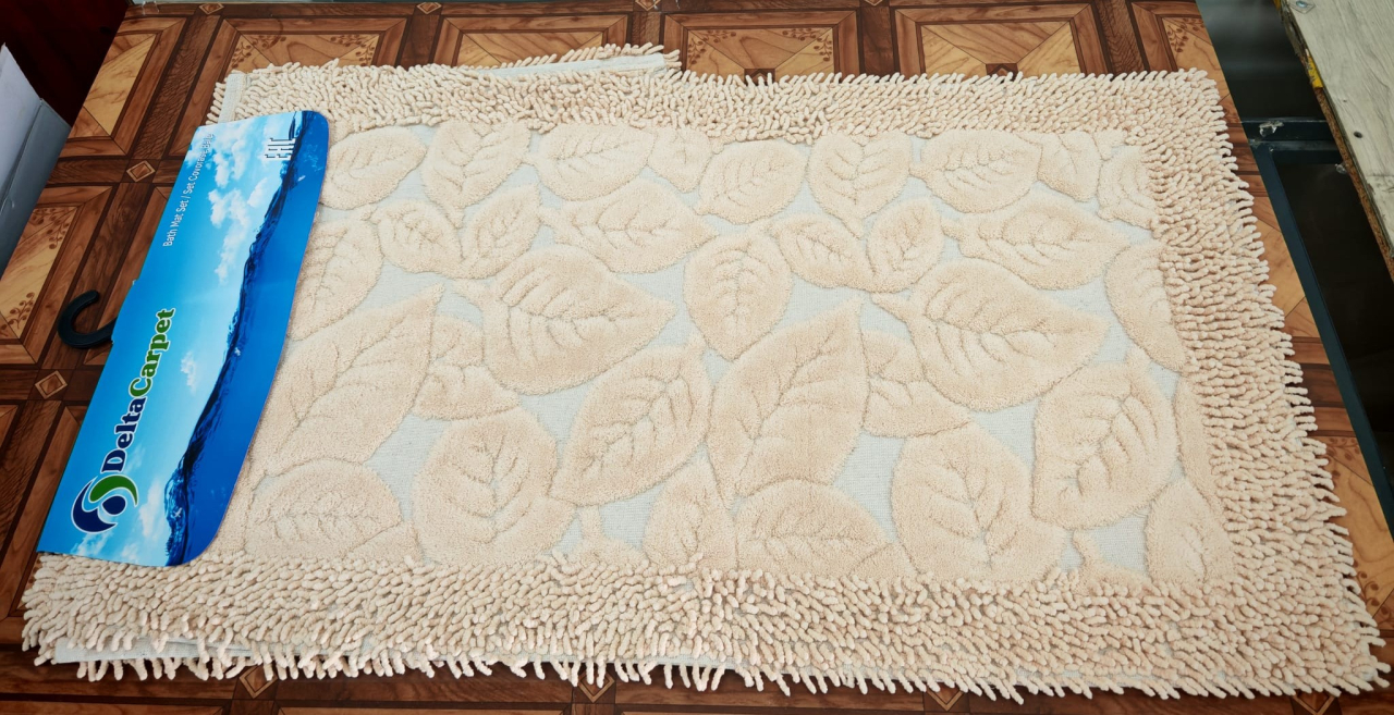 Set 2 Covorase Baie, Leaves 02 Crem, Covor 100% Bumbac, Dimensiunea 60x100 cm [2]