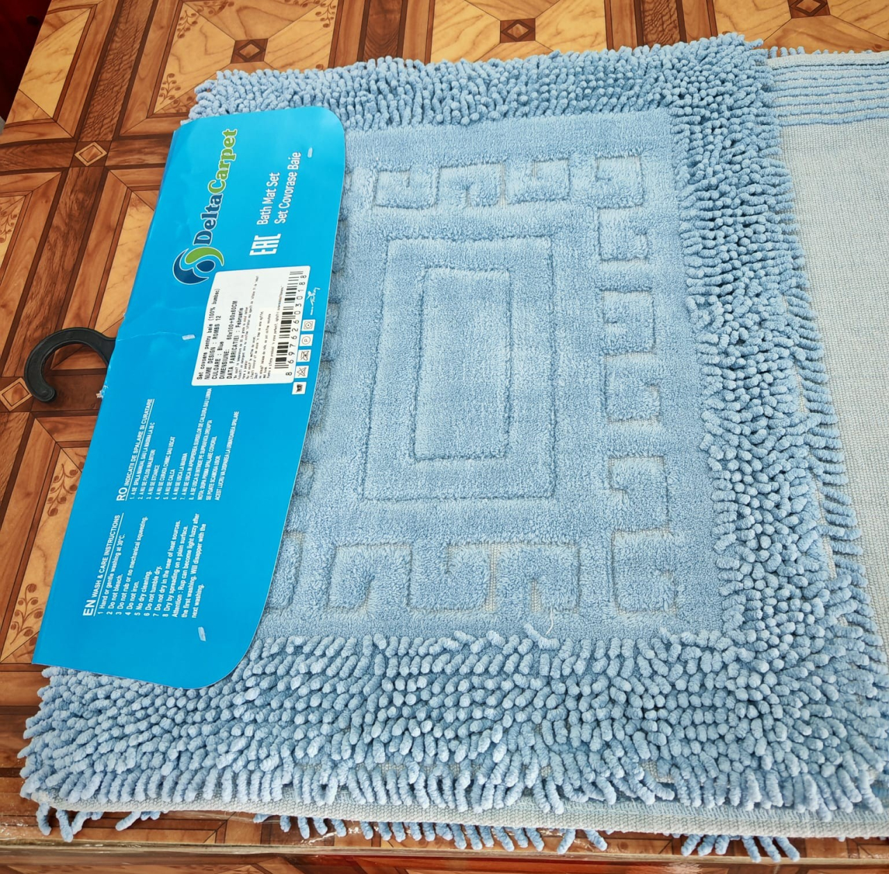 Set 2 Covorase Baie, Rombs 12 Albastru, Covor 100% Bumbac, Dimensiunea 60x100 cm [3]