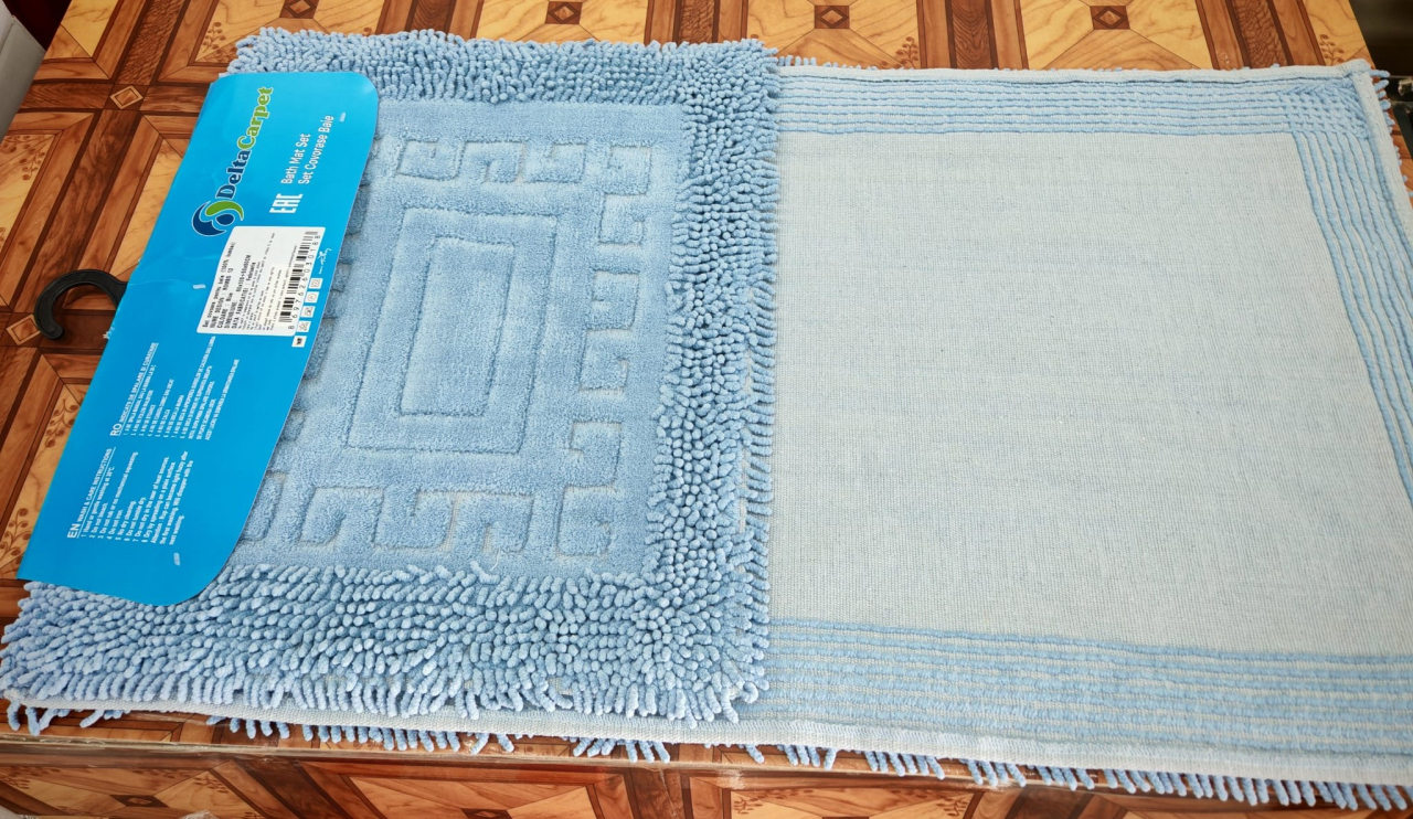 Set 2 Covorase Baie, Rombs 12 Albastru, Covor 100% Bumbac, Dimensiunea 60x100 cm [4]
