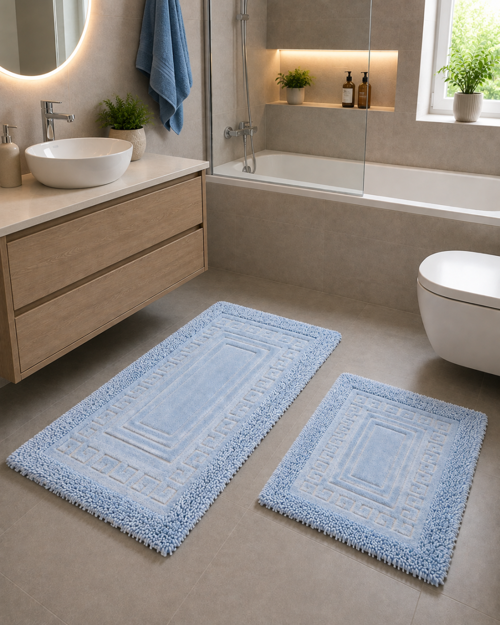 Set 2 Covorase Baie, Rombs 12 Albastru, Covor 100% Bumbac, Dimensiunea 60x100 cm [12]