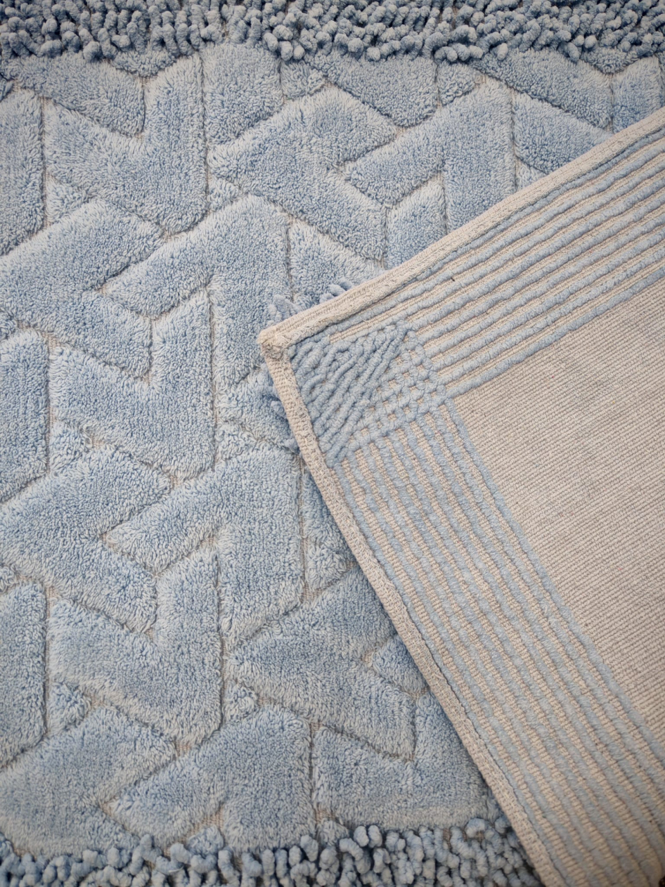Set 2 Covorase Baie, Rombs 13 Albastru, Covor 100% Bumbac, Dimensiunea 60x100 cm [6]
