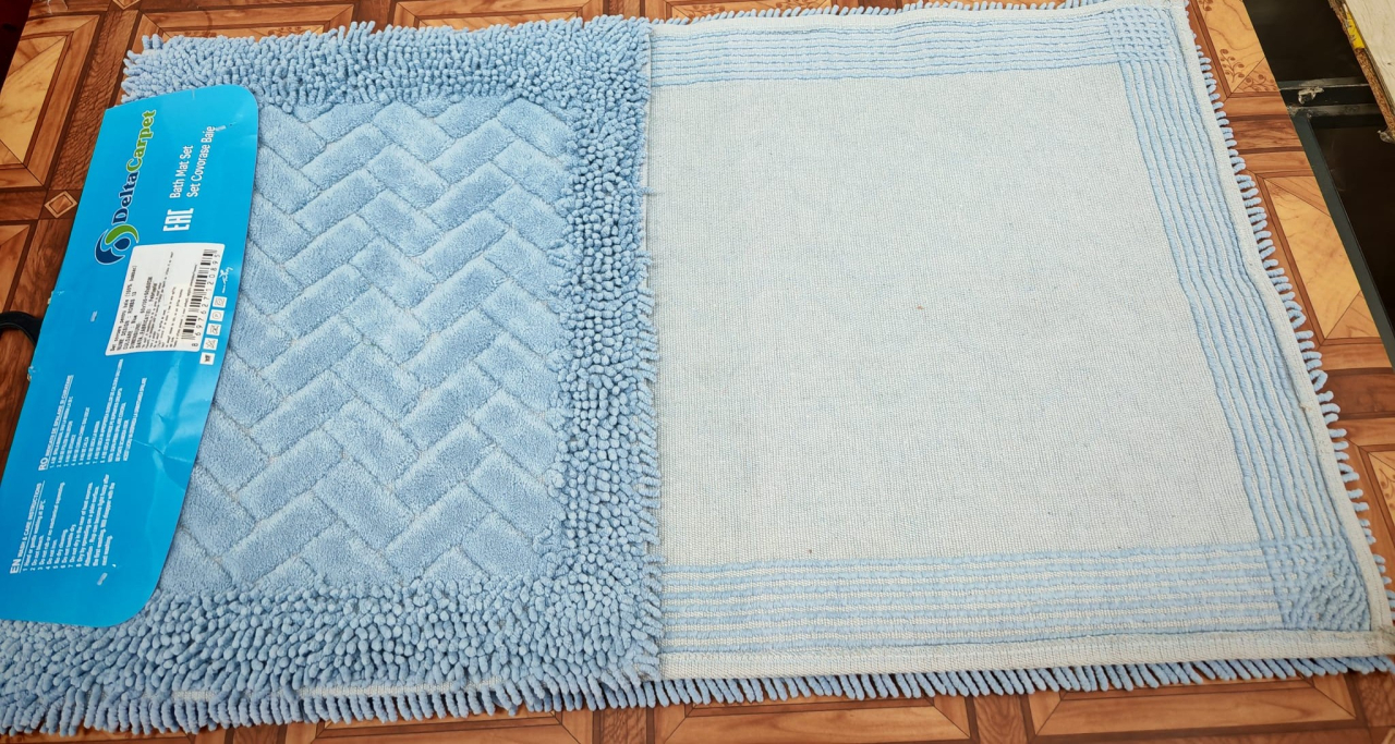 Set 2 Covorase Baie, Rombs 13 Albastru, Covor 100% Bumbac, Dimensiunea 60x100 cm [4]
