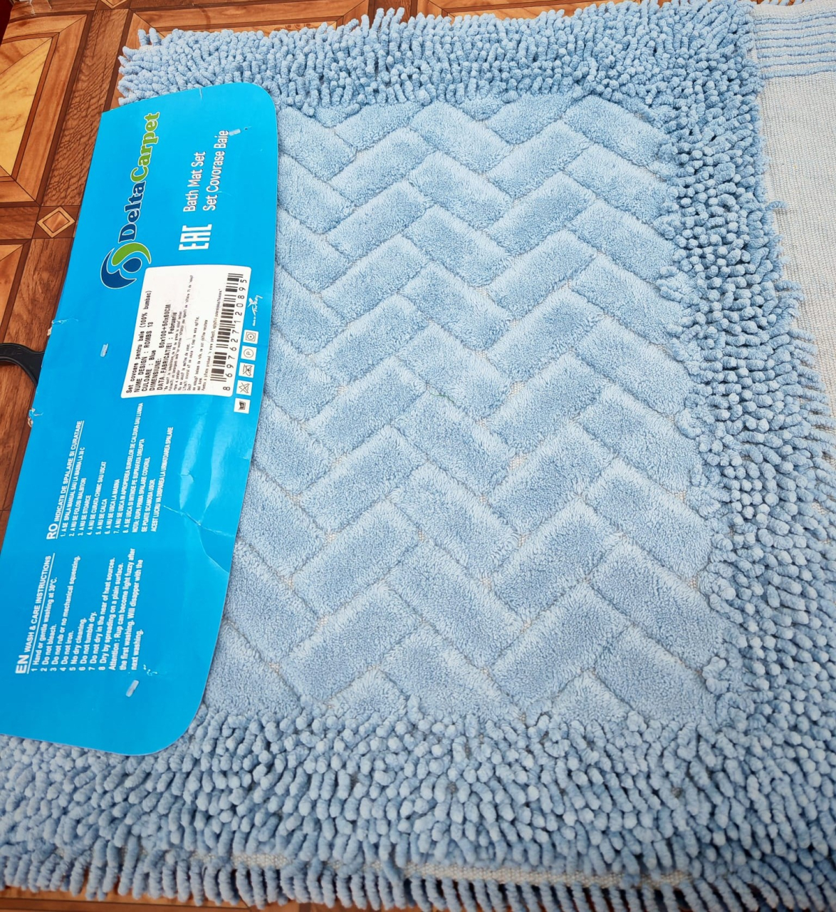 Set 2 Covorase Baie, Rombs 13 Albastru, Covor 100% Bumbac, Dimensiunea 60x100 cm [3]