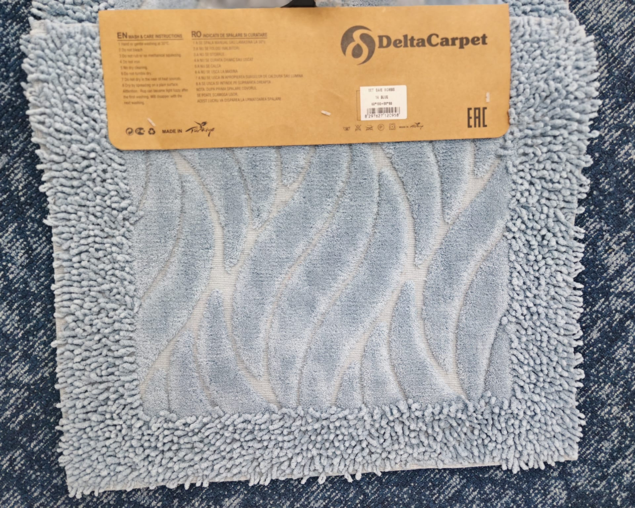 Set 2 Covorase Baie, Rombs 14 Albastru, Covor 100% Bumbac, Dimensiunea 60x100 cm [3]