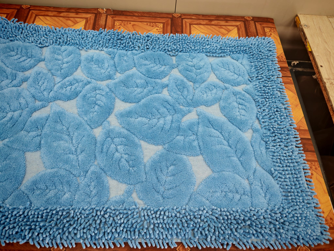 Set 2 Covorase Baie, Leaves 02 Albastru, Covor 100% Bumbac, Dimensiunea 60x100 cm [3]