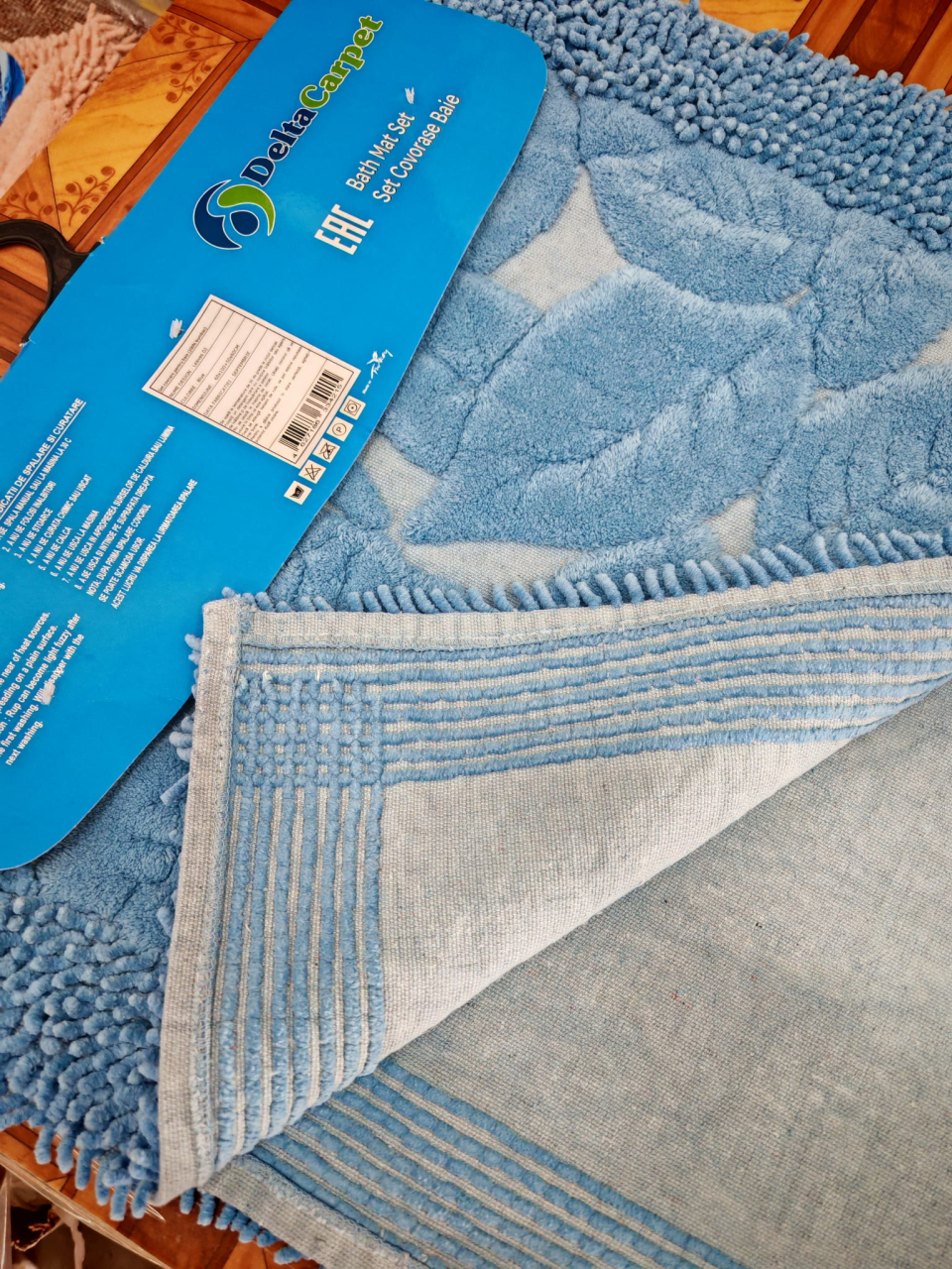 Set 2 Covorase Baie, Leaves 02 Albastru, Covor 100% Bumbac, Dimensiunea 60x100 cm [4]