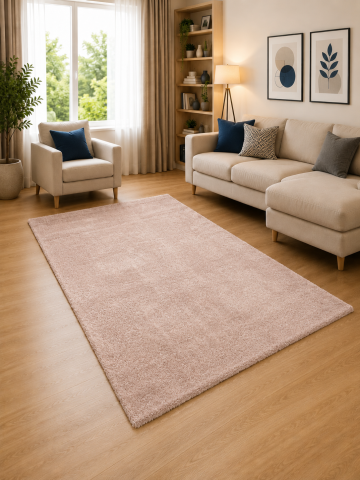 Covoare Living - Covor Belgian Sky din Microfibra, Lavabil, Fir moale, Roz Pudra