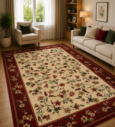 Covoare Living - Covor Clasic, Lotos 15075, Crem / Rosu, Diverse Dimensiuni
