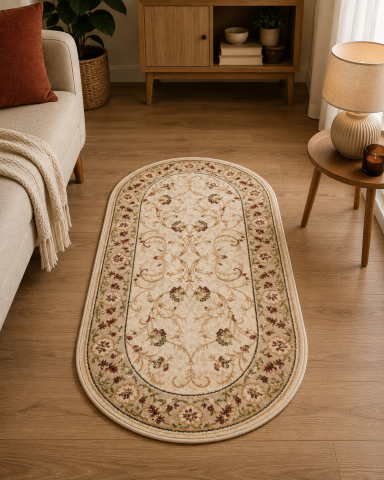 Covoare Clasice - Covor Clasic, Lotos 523, Crem / Bej, Oval, Diverse Dimensiuni, 1800 gr/mp