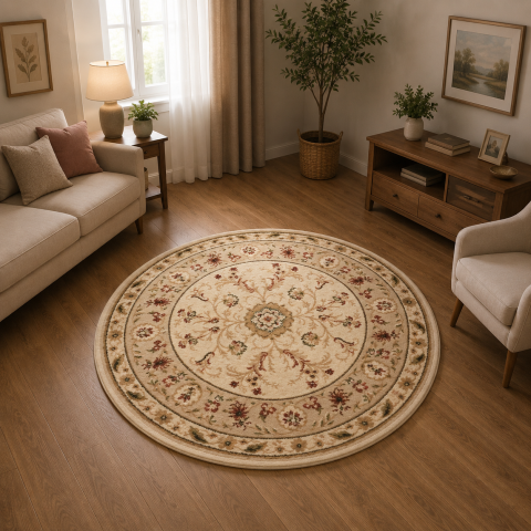 Covoare Living - Covor Clasic, Lotos 523, Crem, Rotund, 1800 gr/mp