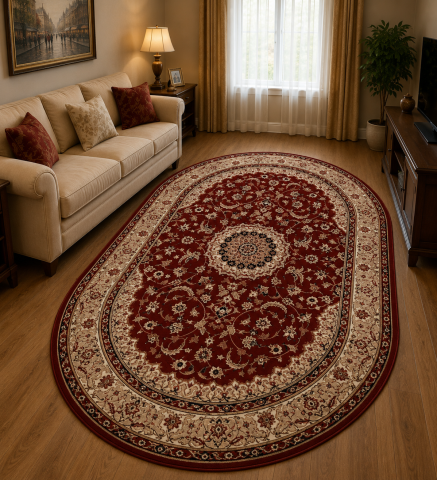 Covoare Living - Covor Clasic, Lotos 545, Oval, Grena, 200x300 cm