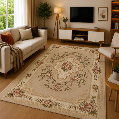 Covoare Living - Covor Clasic, Lotos 570, Bej / Crem, Diverse Dimensiuni, 1800 gr/mp