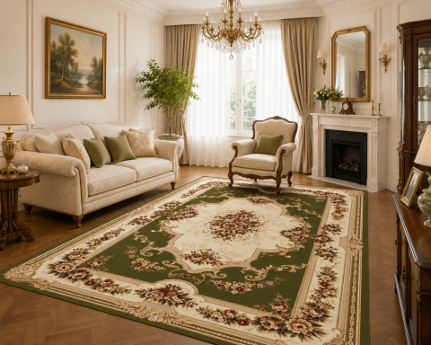 Covoare Living - Covor Clasic, Lotos 574, Verde, Diverse Dimensiuni, 1800 gr/mp