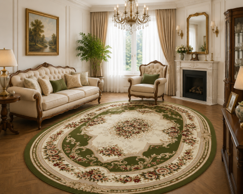Covoare Living - Covor Clasic, Lotos 574, Verde, Oval, Diverse Dimensiuni, 1800 gr/mp