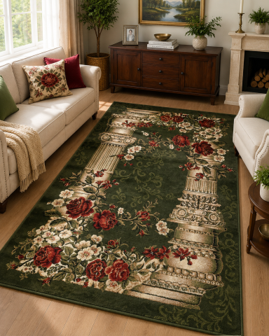Covoare Living - Covor Clasic, Lotos Coloane 532, Verde, Diverse Dimensiuni, 1800 gr/mp