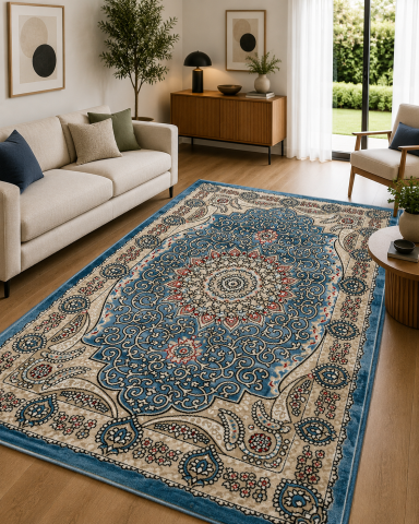Covoare Living - Covor Clasic, Queen 10220, Albastru, Diverse Dimensiuni , 1250 gr/mp