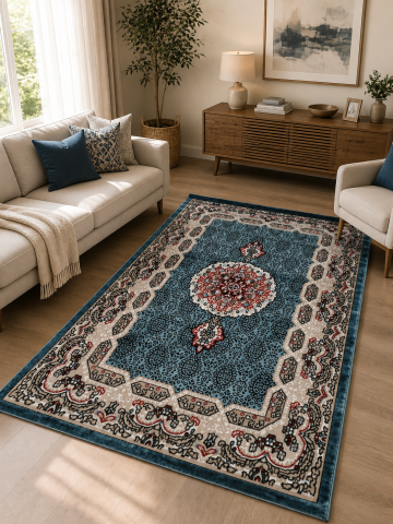 Covoare Living - Covor Clasic, Queen 12165, Albastru, Diverse Dimensiuni , 1250 gr/mp