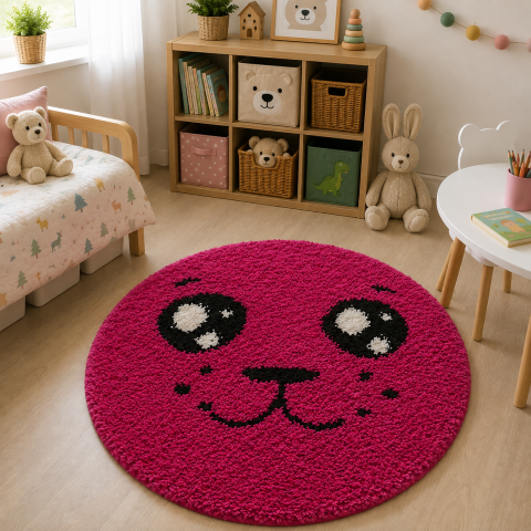 Covoare Copii - Covor Fantasy Foca, Roz, 67x67 cm, Rotund, 2550 gr/mp