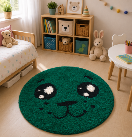 Covoare Copii - Covor Fantasy Foca, Verde, 67x67 cm, Rotund, 2550 gr/mp
