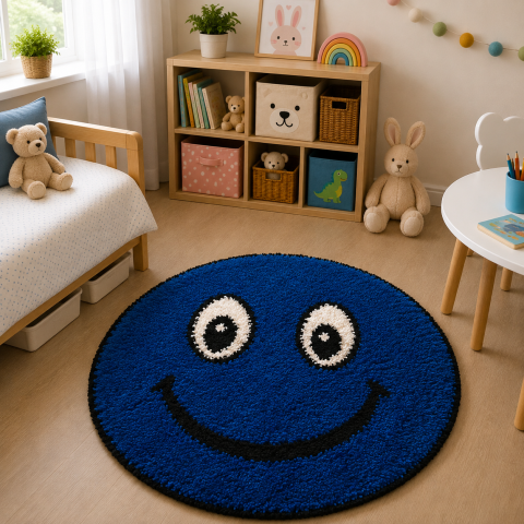 Covoare Copii - Covor Fantasy Smile, Albastru, 67x67 cm, Rotund, 2550 gr/mp