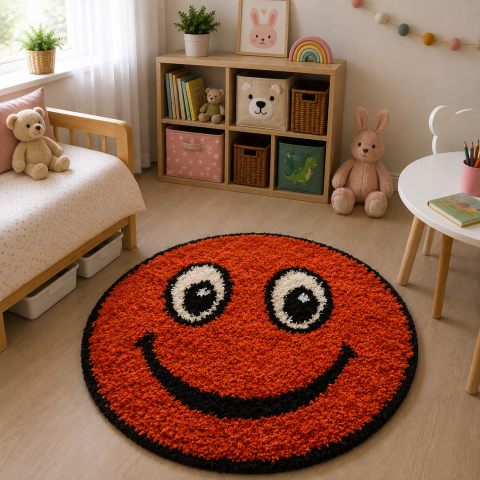 Covoare Copii - Covor Fantasy Smile, Portocaliu, 67x67 cm, Rotund, 2550 gr/mp