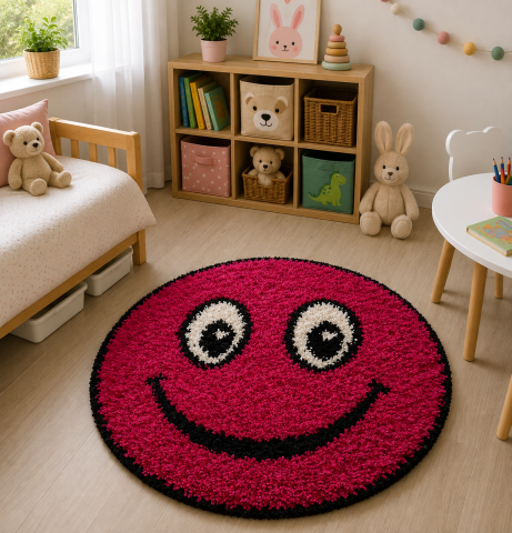 Covoare Copii - Covor Fantasy Smile, Roz, 67x67 cm, Rotund, 2550 gr/mp