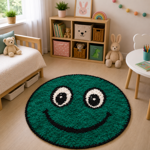 Covoare Copii - Covor Fantasy Smile, Verde, 67x67 cm, Rotund, 2550 gr/mp