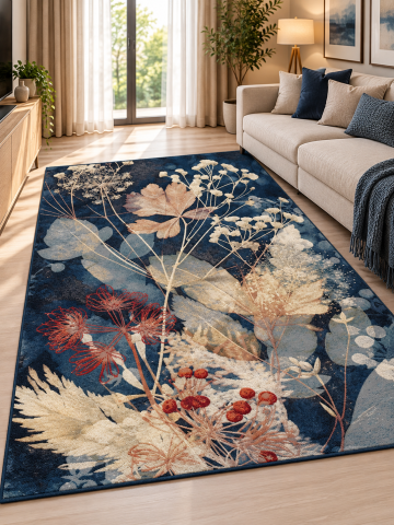 Covoare Living - Covor Floral, Kolibri 11655, Albastru, Diverse Dimensiuni, 2200 gr/mp
