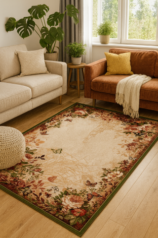 Covoare Living - Covor Floral Lotos 15003, Verde / Crem, Diverse Dimensiuni