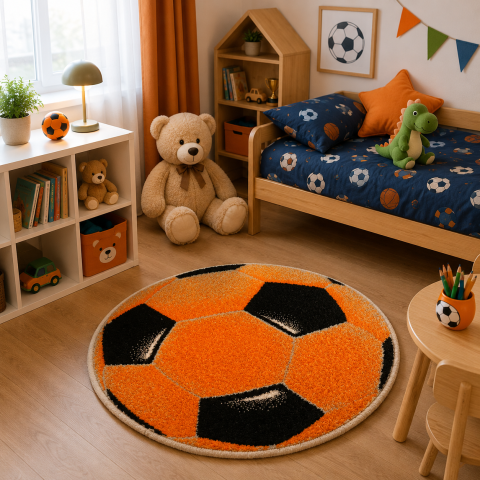 Covoare Copii - Covor Kolibri, Rotund, Minge Fotbal, 67x67 cm, 2300 gr/mp
