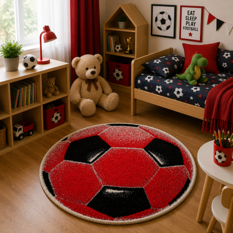 Covoare Copii - Covor Kolibri, Rotund, Minge Fotbal, 67x67 cm, 2300 gr/mp