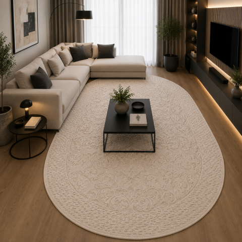 Covoare Living - Covor Modern, Itea, 42005, Oval, Bej, Diverse Dimensiuni, 1800 gr/mp