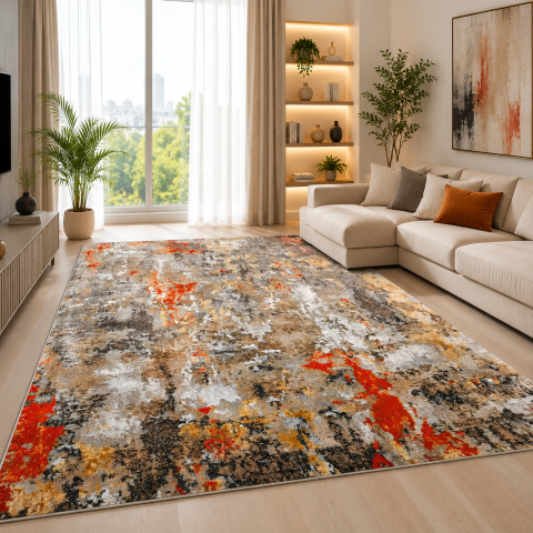 Covoare Living - Covor Modern, Kolibri 11582, Gri/Rosu, Diverse Dimensiuni, 2200 gr/mp