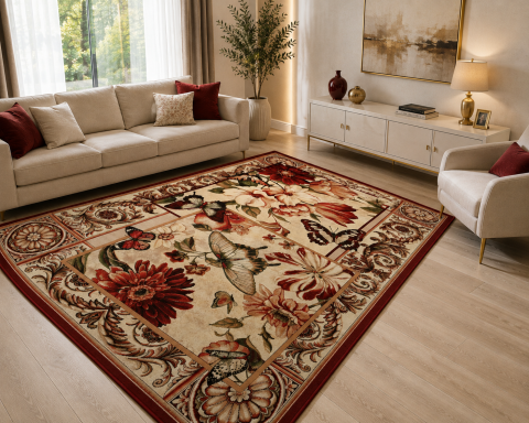 Covoare Living - Covor Modern, Lotos 15004, Crem/Grena, Diverse Dimensiuni