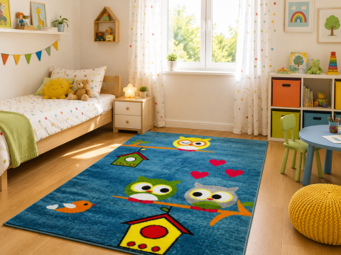 Covoare Copii - Covor Pentru Copii, Kolibri Bufnite 11205, Albastru, 120x170 cm