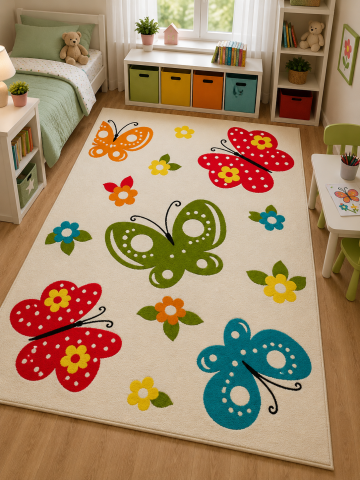 Covoare Copii - Covor Pentru Copii, Kolibri Fluturi, 11206-110, Alb, 160x230 cm, 2200 gr/mp